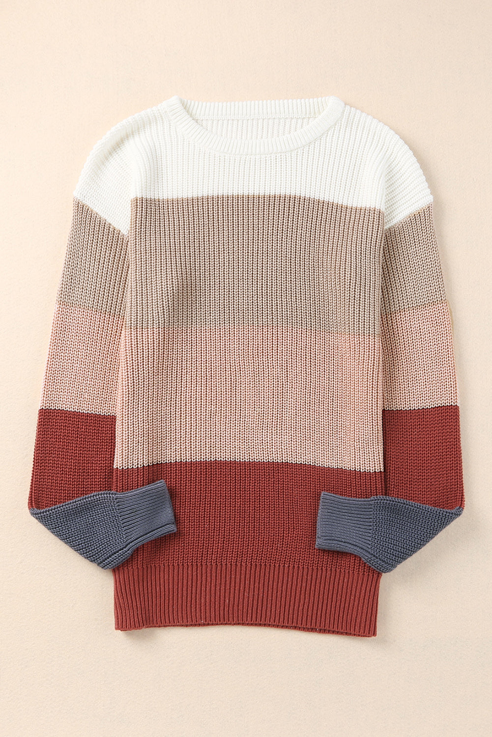 Color Block Knitted O-neck Pullover Sweater