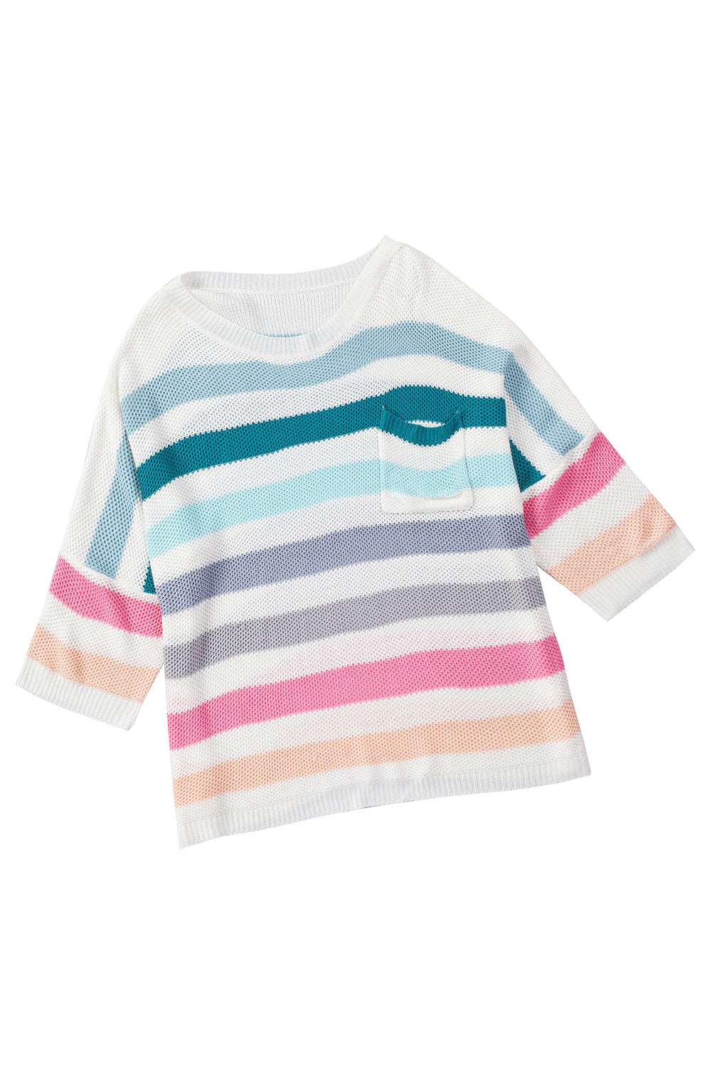 Multicolor Striped Knit Top with Chest Pocket