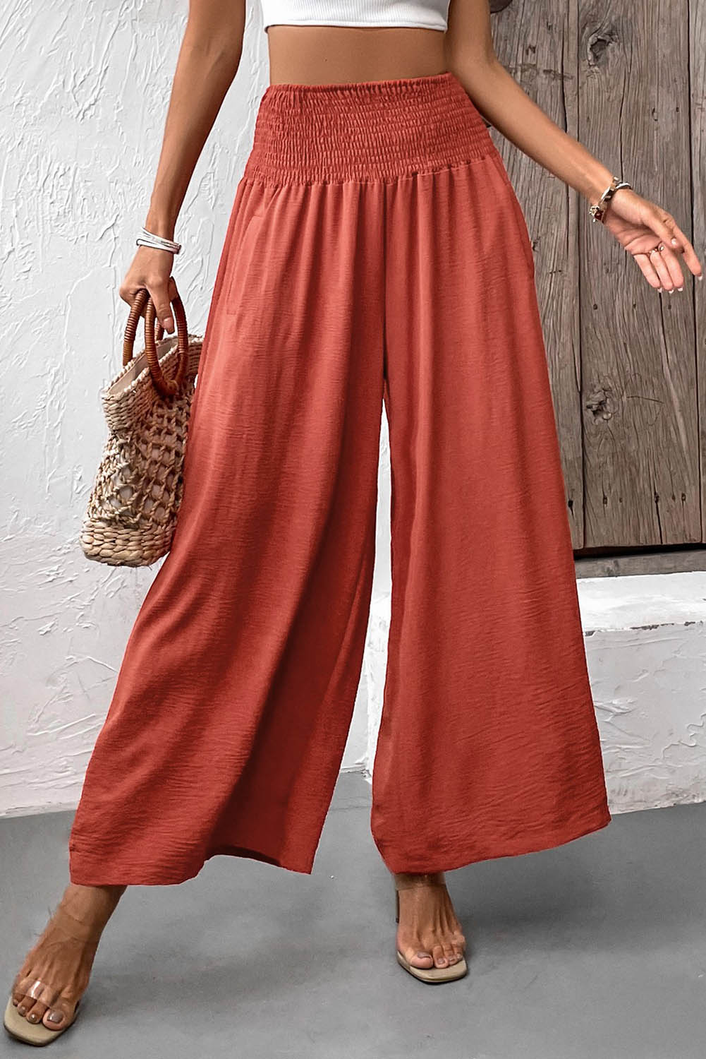 Black Waistband High Waist Wide Leg Pants