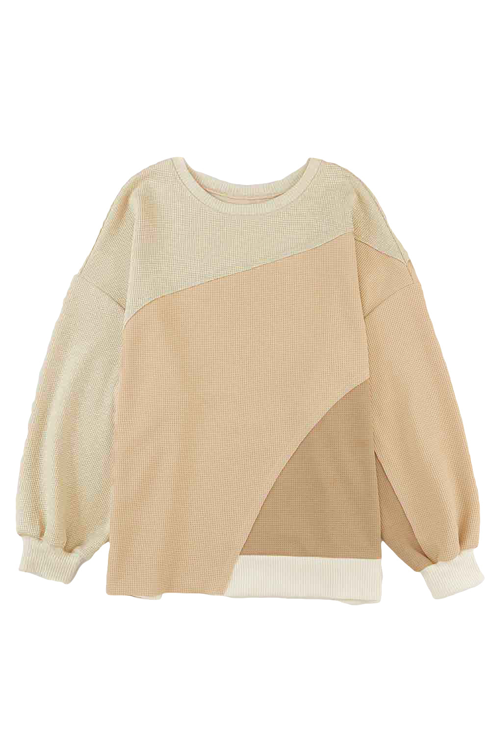 Khaki Irregular Colorblock Patchwork Pullover Sweatshirt