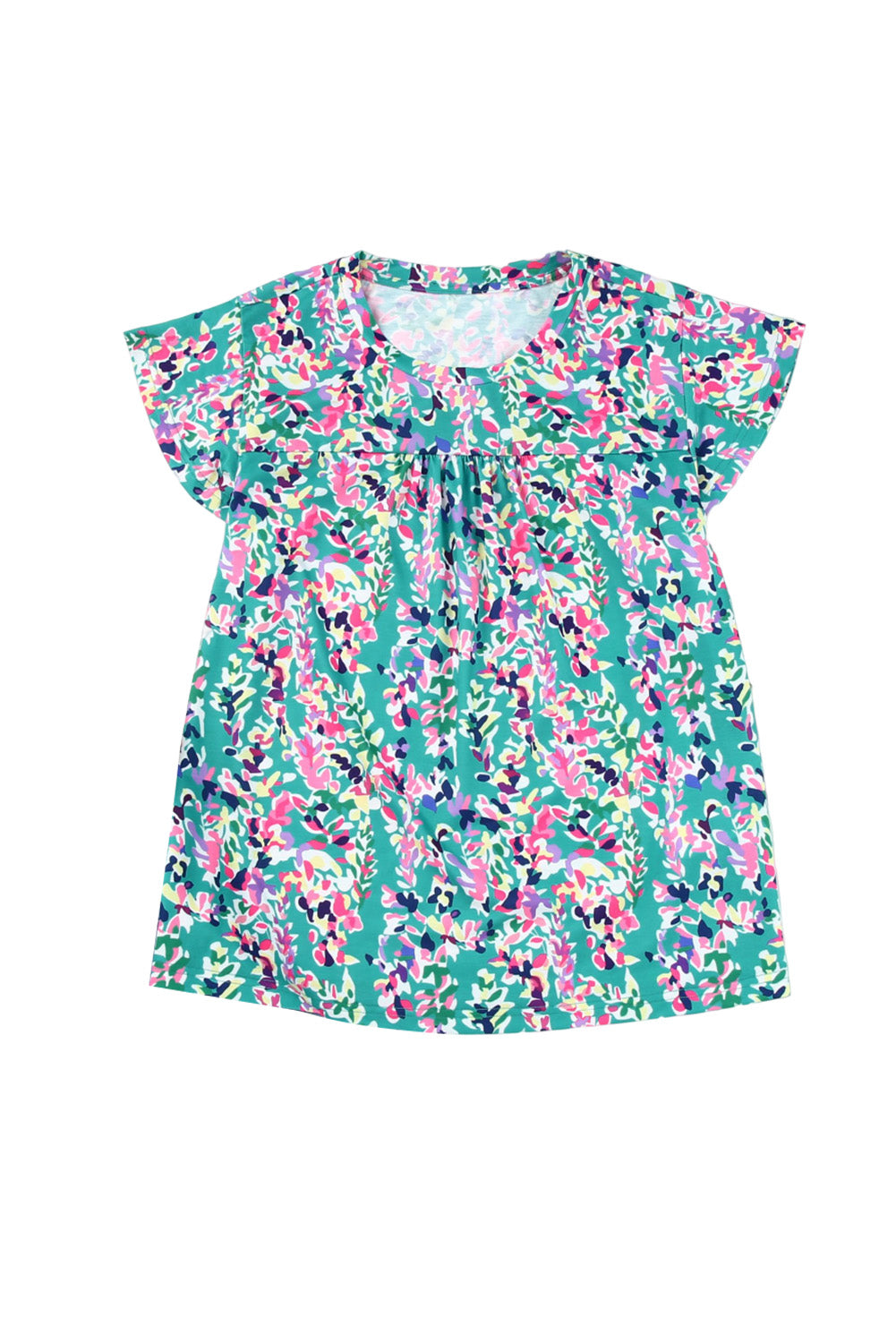 Sky Blue Floral Print Ruffled Short Sleeve Babydoll Top