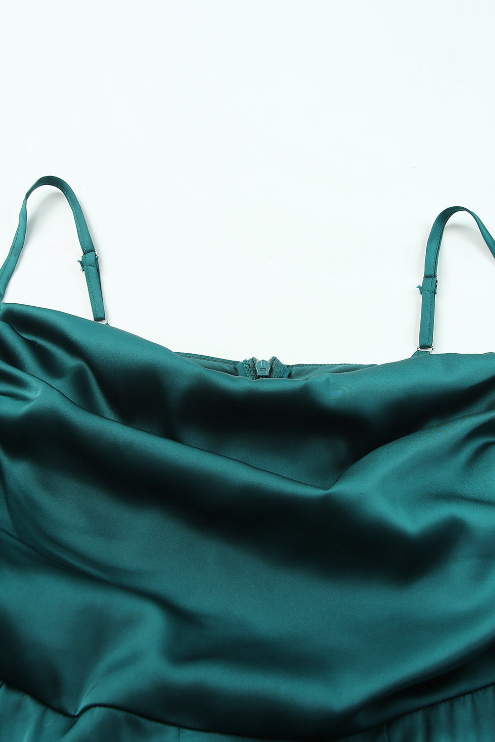 Green Spaghetti Straps Cowl Neck Satin Jumpsuit