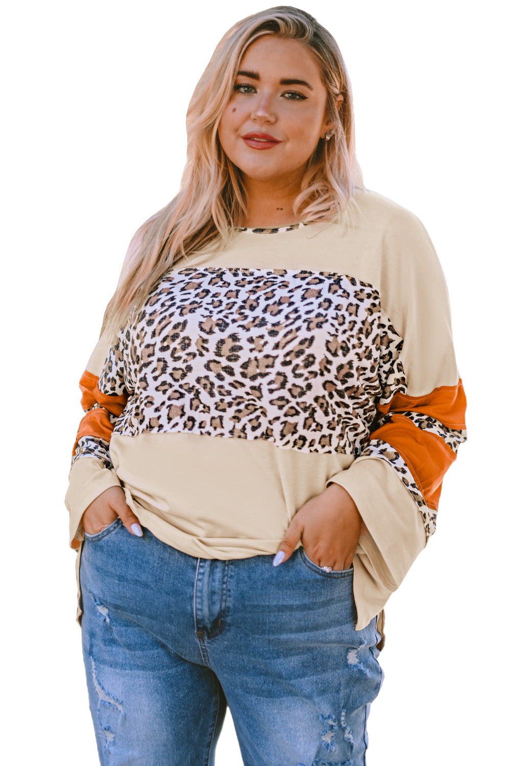 Leopard Color Block Patchwork Plus Size Top
