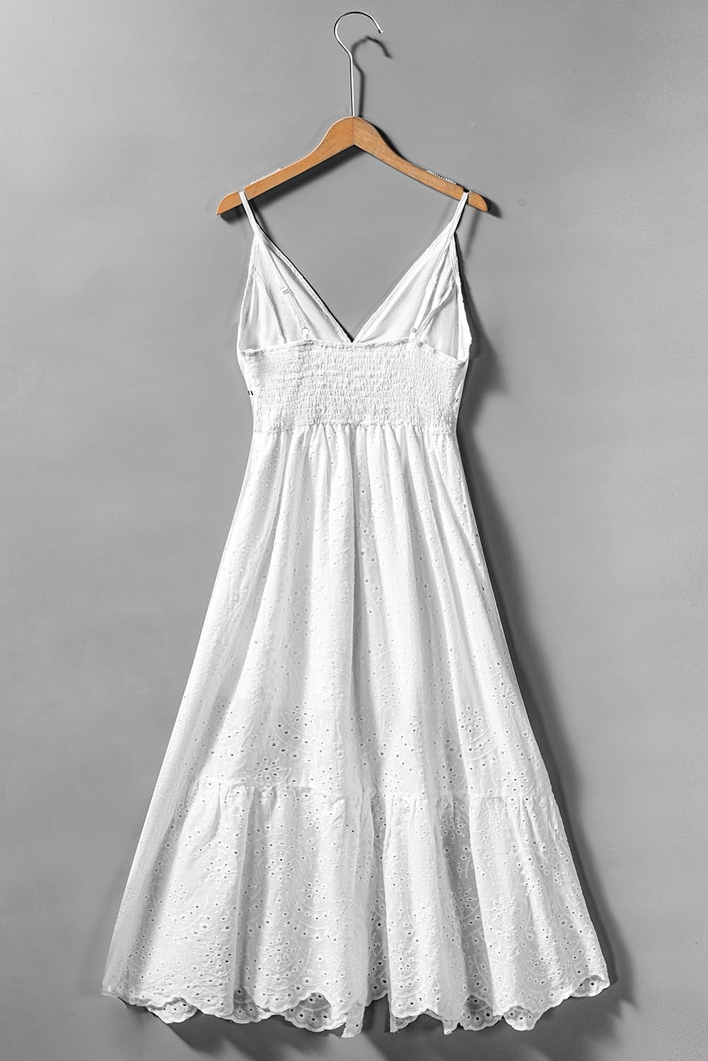 White Embroidered Spaghetti Straps Maxi Dress with Pearls