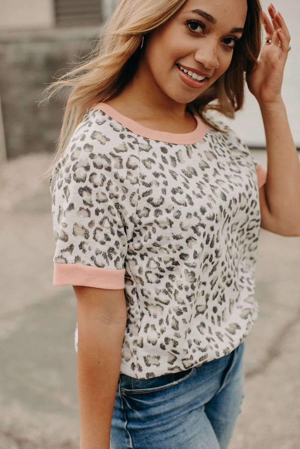 Leopard Fuzzy Print Contrast Trim Tank Top