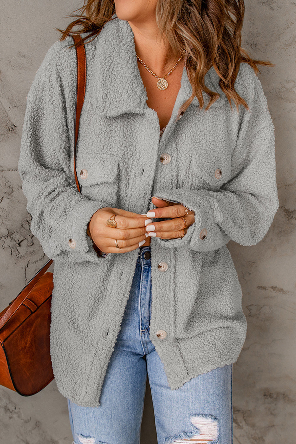 Brown Flap Pockets Button Front Jacket