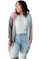 Multicolor Plus Size Colorblock Pocketed Open Front Cardigan