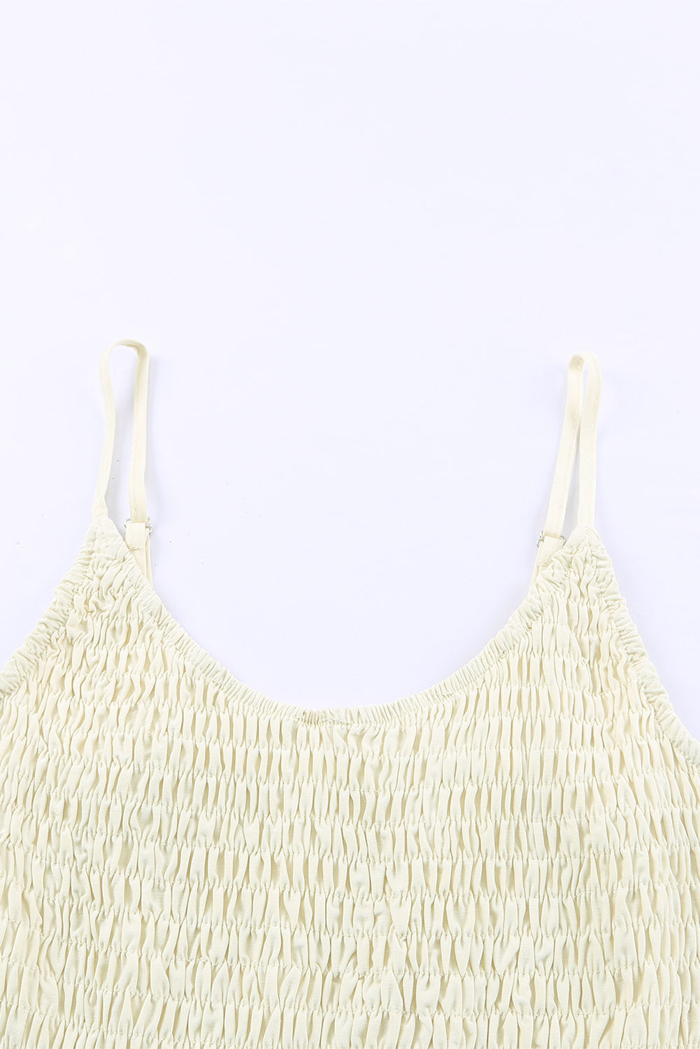 Beige Ruffled Smocked Adjustable Straps Sleeveless Top