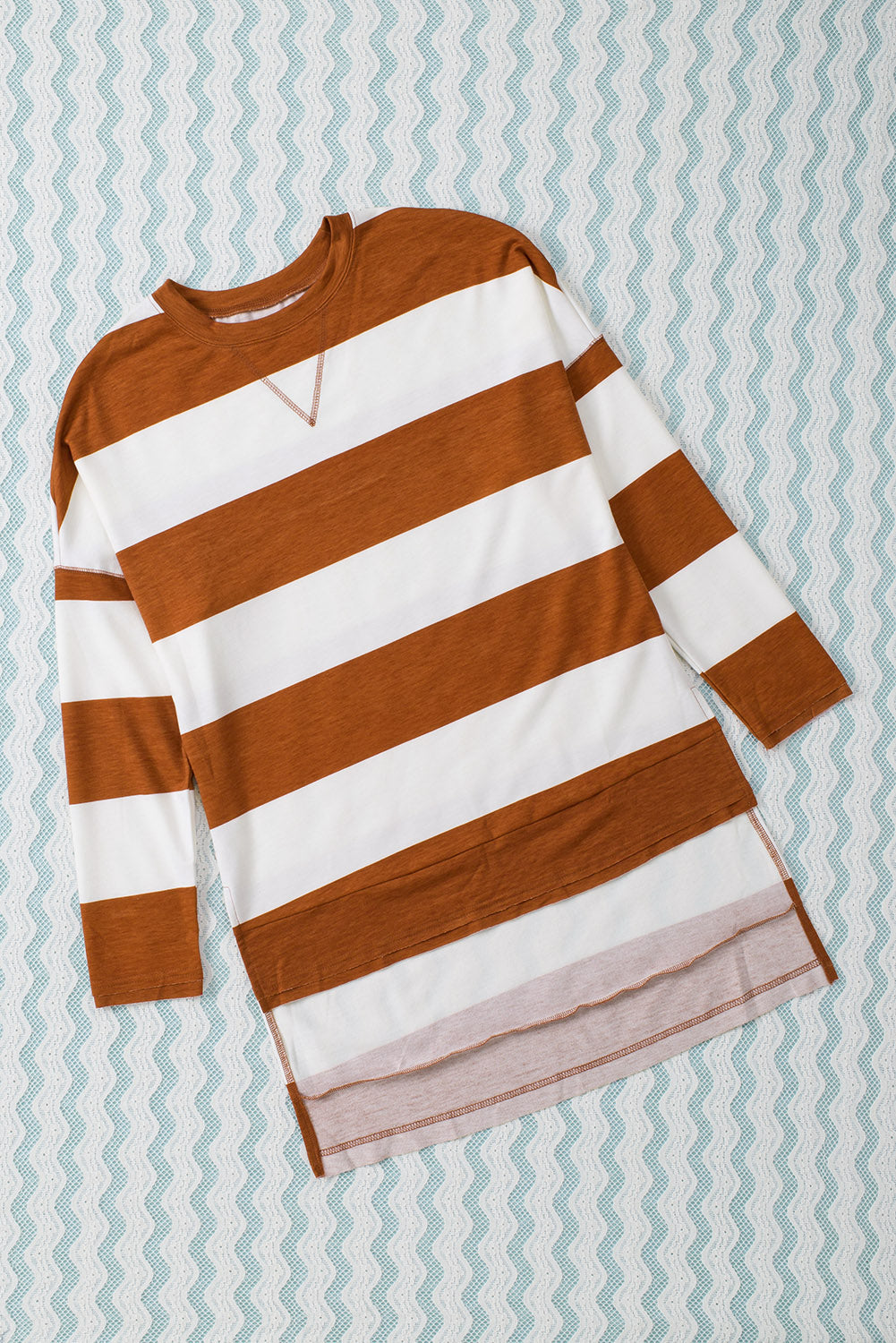 Brown Striped Drop Shoulder Pullover Sweatshirt