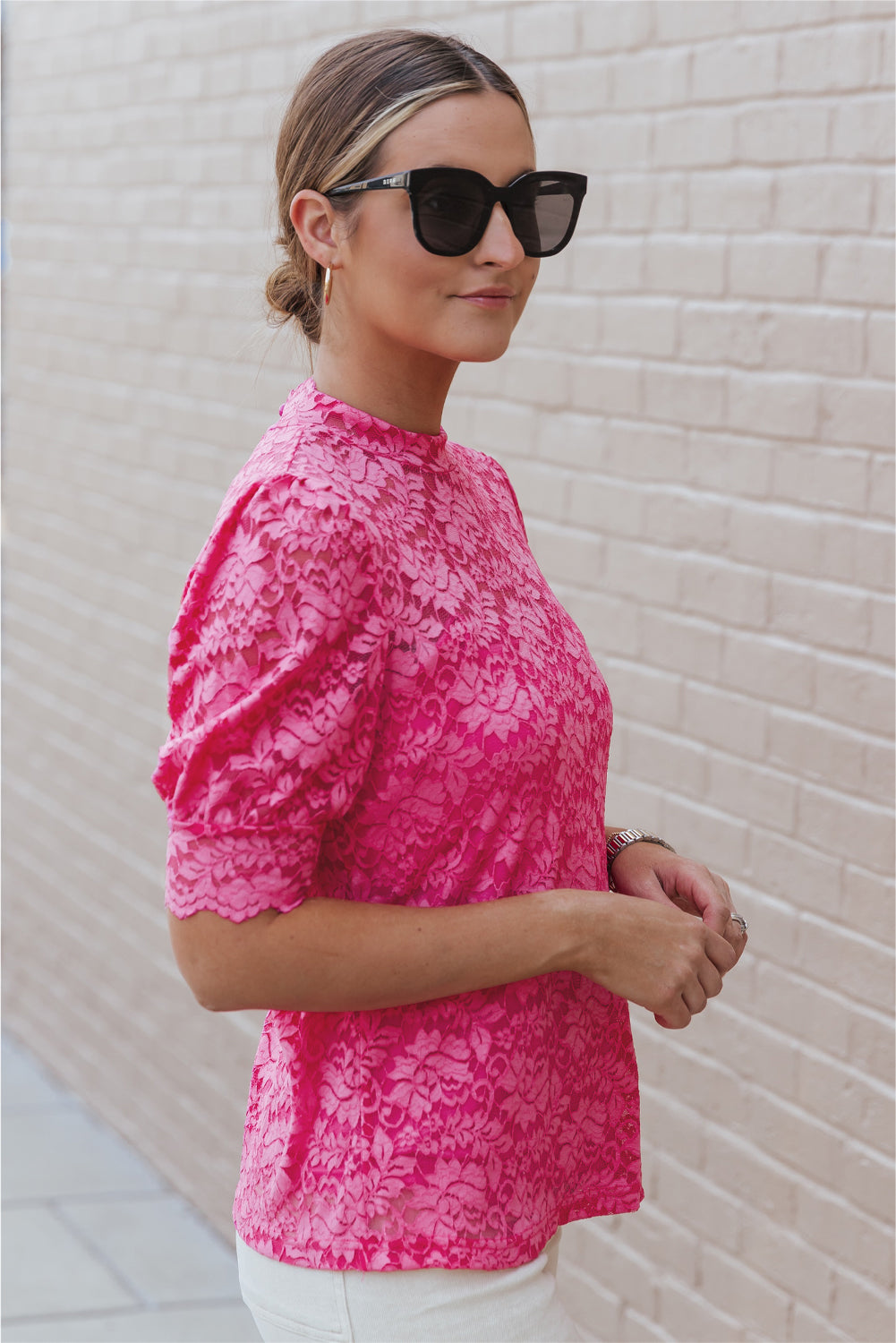 Black High Neck Lace Short Sleeve Top