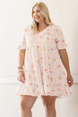 Pink Plus Size Floral Pattern Babydoll Swing Dress