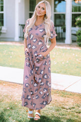 Leopard Print V Neck Long T-shirt Dress