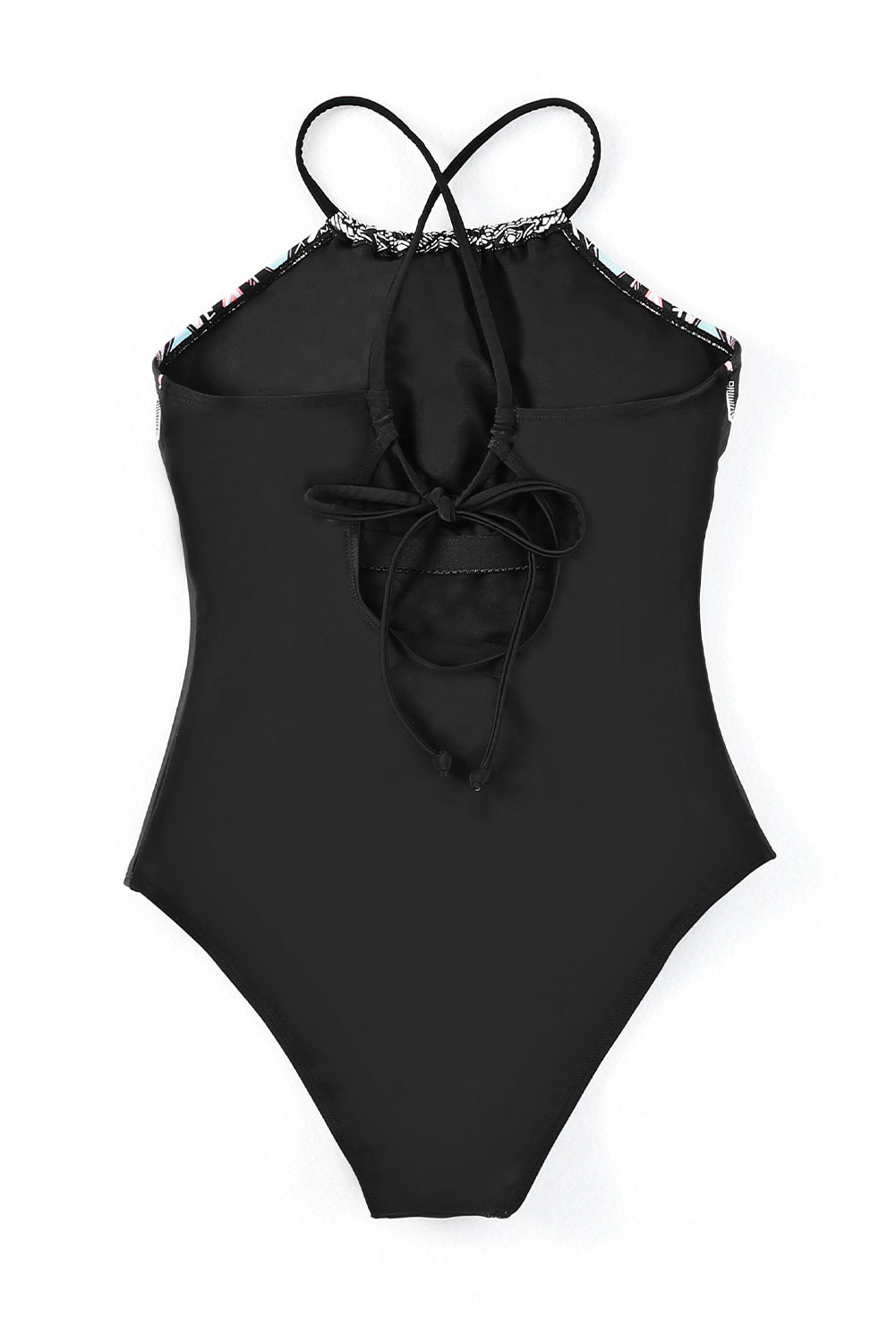 Black Ethnic Geometry Accent One Piece Swimsuit