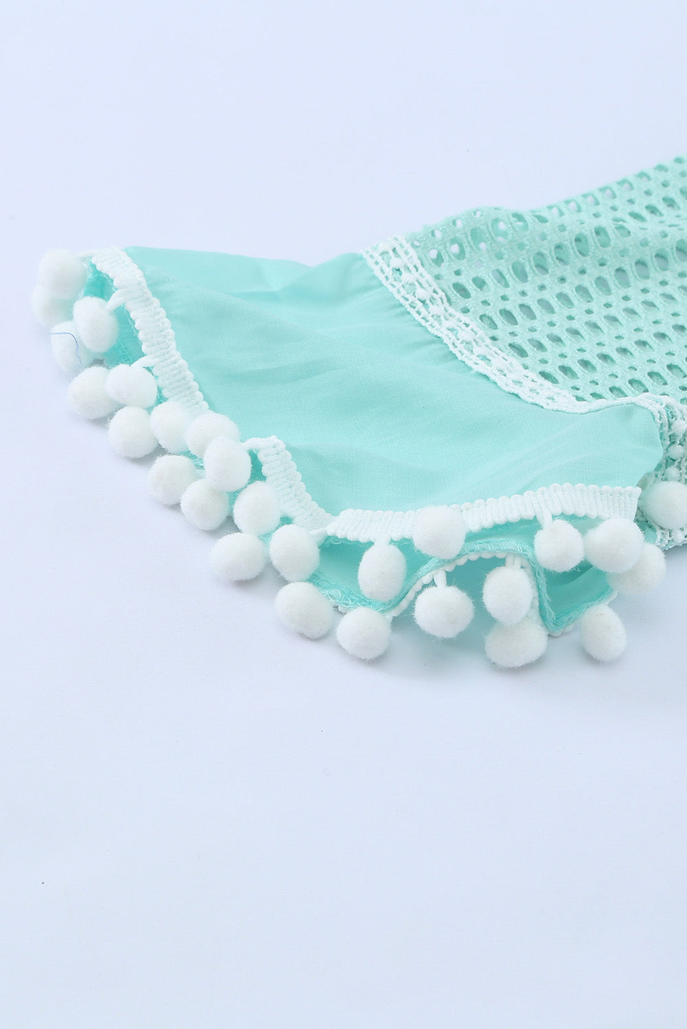 Green Crochet Pom Pom Trim Beach Tunic Cover up