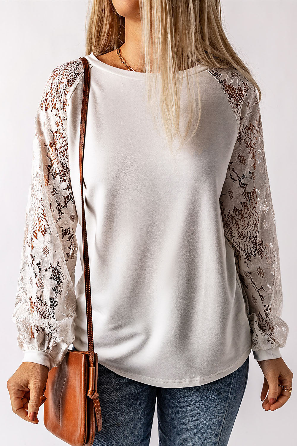 White Lace Crochet Long Sleeve Top