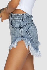 Sky Blue Dark Acid Wash Raw Hem Jean Shorts