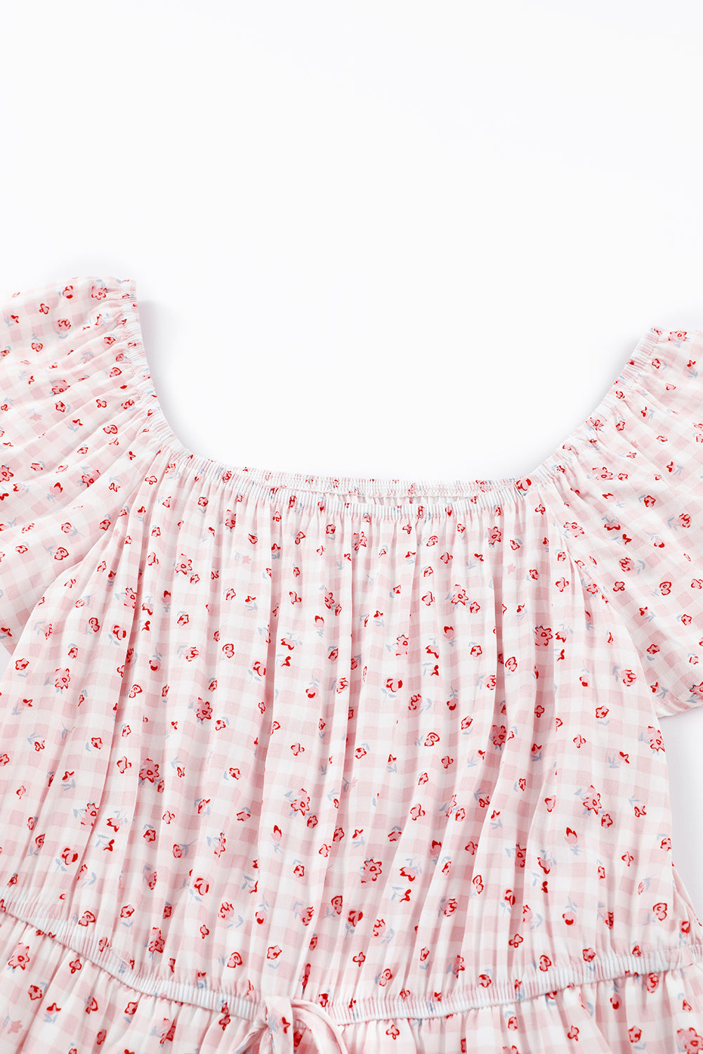 Pink Elastic Waist Ruffled Hem Floral Dress