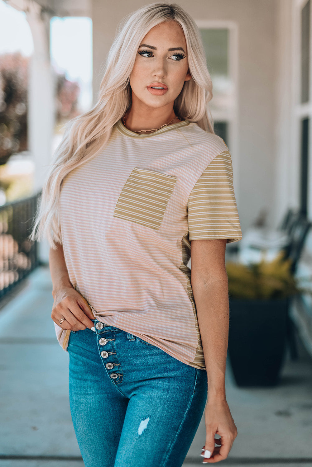 Contrast Striped Patchwork Tee