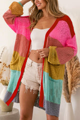 Multicolor Color Block Patchwork Open Front Cardigan