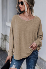 Khaki Tie Plunging Back Dolman Sleeve Oversize Top