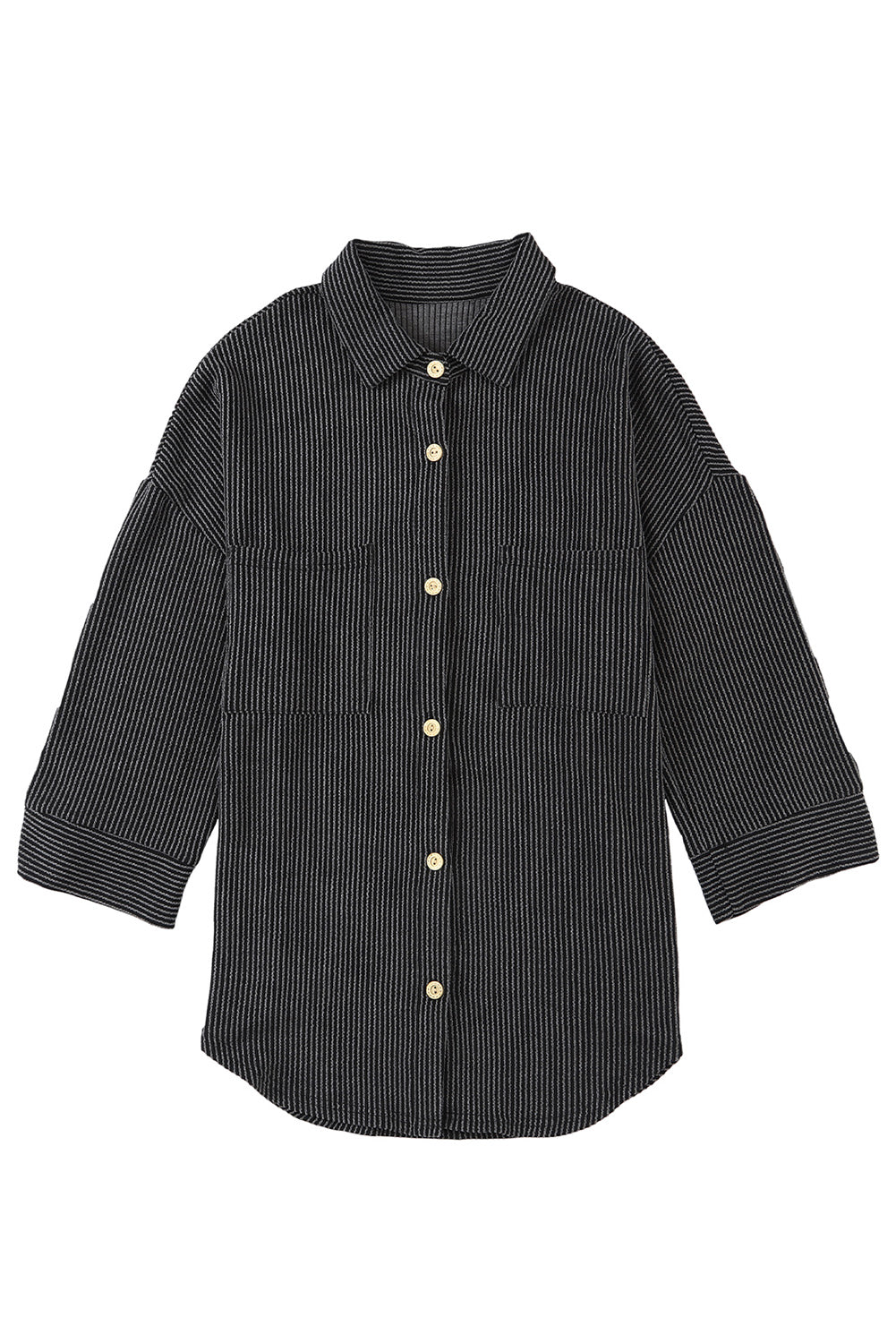 Sky Blue Roll Tab Sleeve Ribbed Cording Shacket