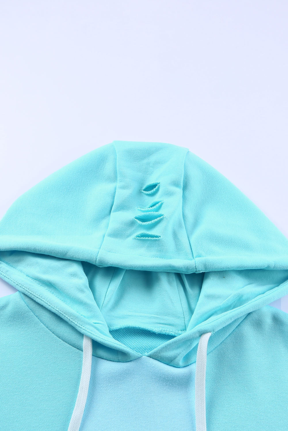 Pink Solid Ripped Hooded Sweatshirt with Kangaroo Pocket