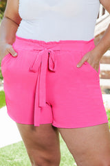 Rose Paperbag High Waist Textured Plus Size Casual Shorts