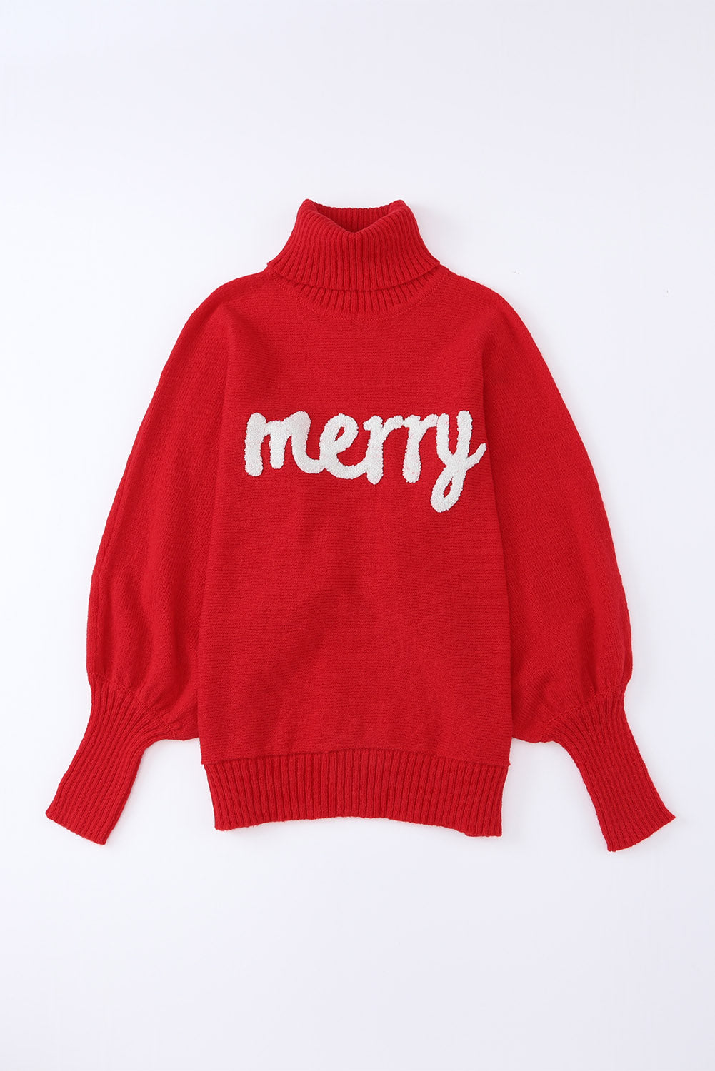 Rose Merry Letter Embroidered High Neck Sweater