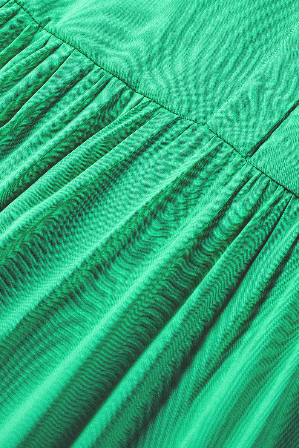 Green Notch V Neck Bubble Sleeve Tiered Maxi Dress