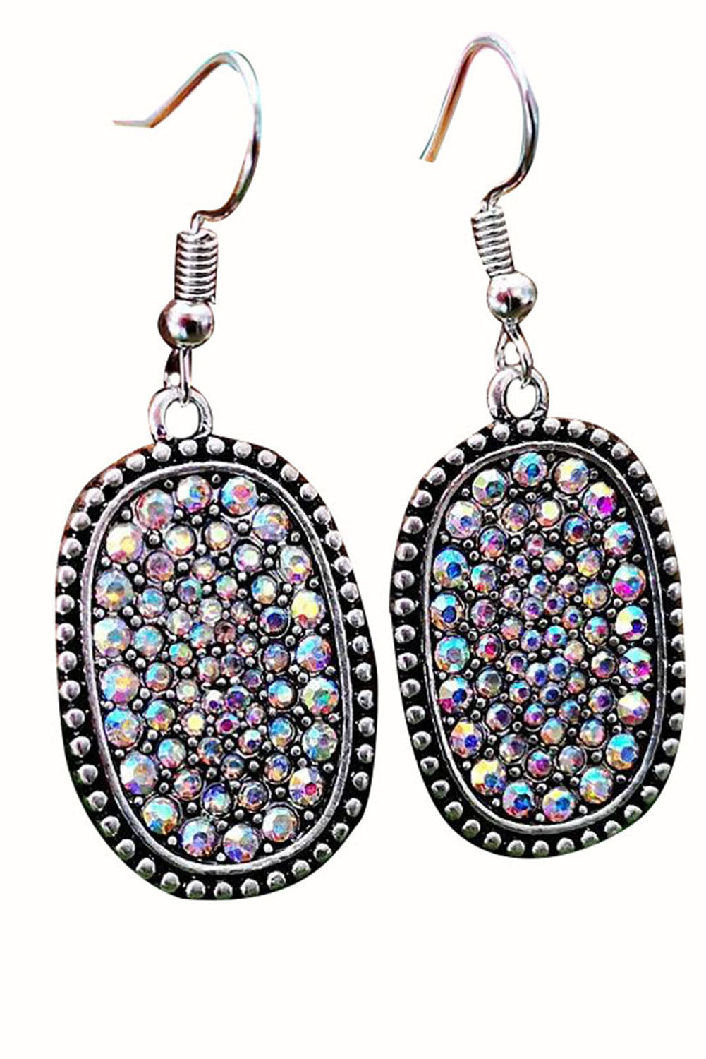 Multicolor Full Diamond Antique Silver Hook Earrings