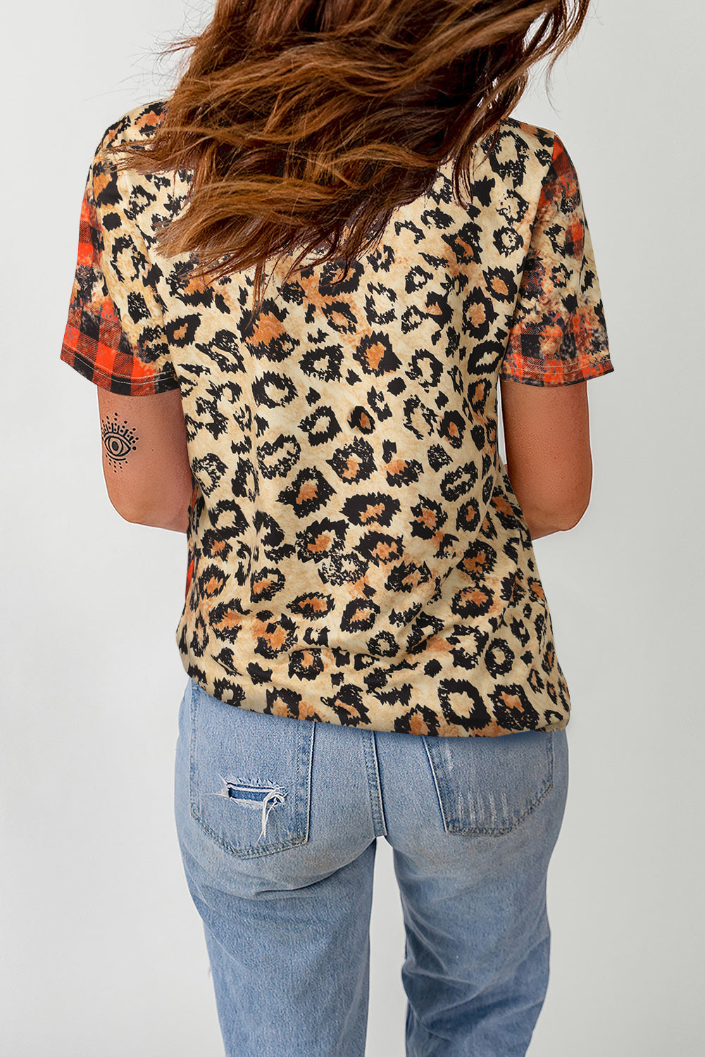 Plaid Bleached Leopard Print Short Sleeve T Shirt