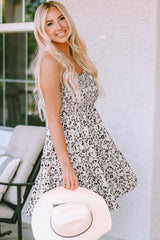 Smocked High Waist Spaghetti Strap Leopard Mini Dress