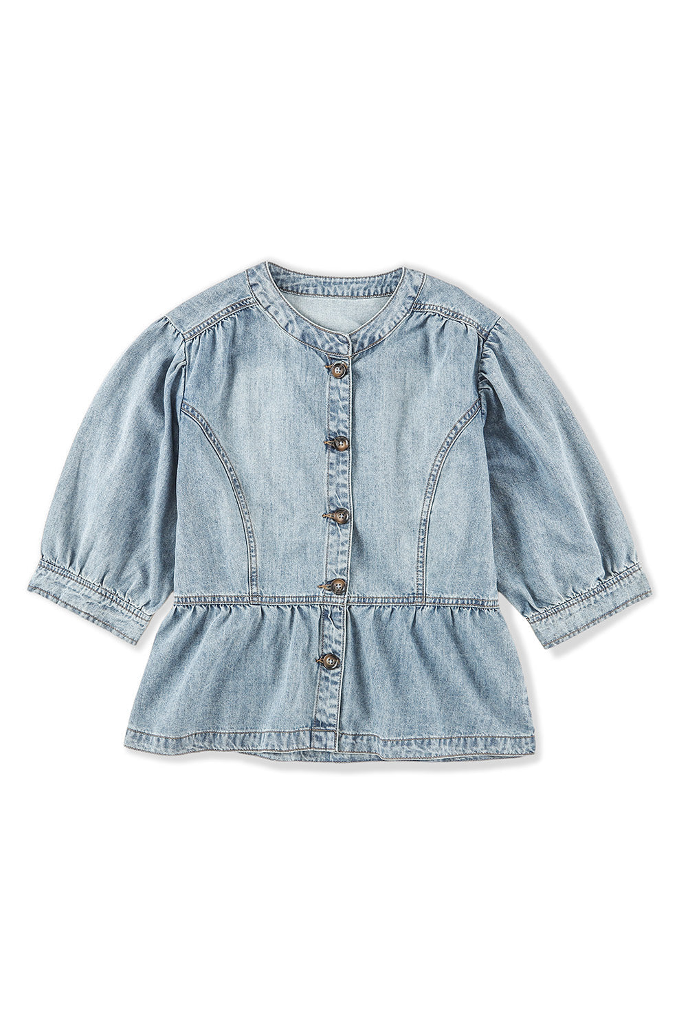 Sky Blue Half Sleeves Peplum Denim Jacket