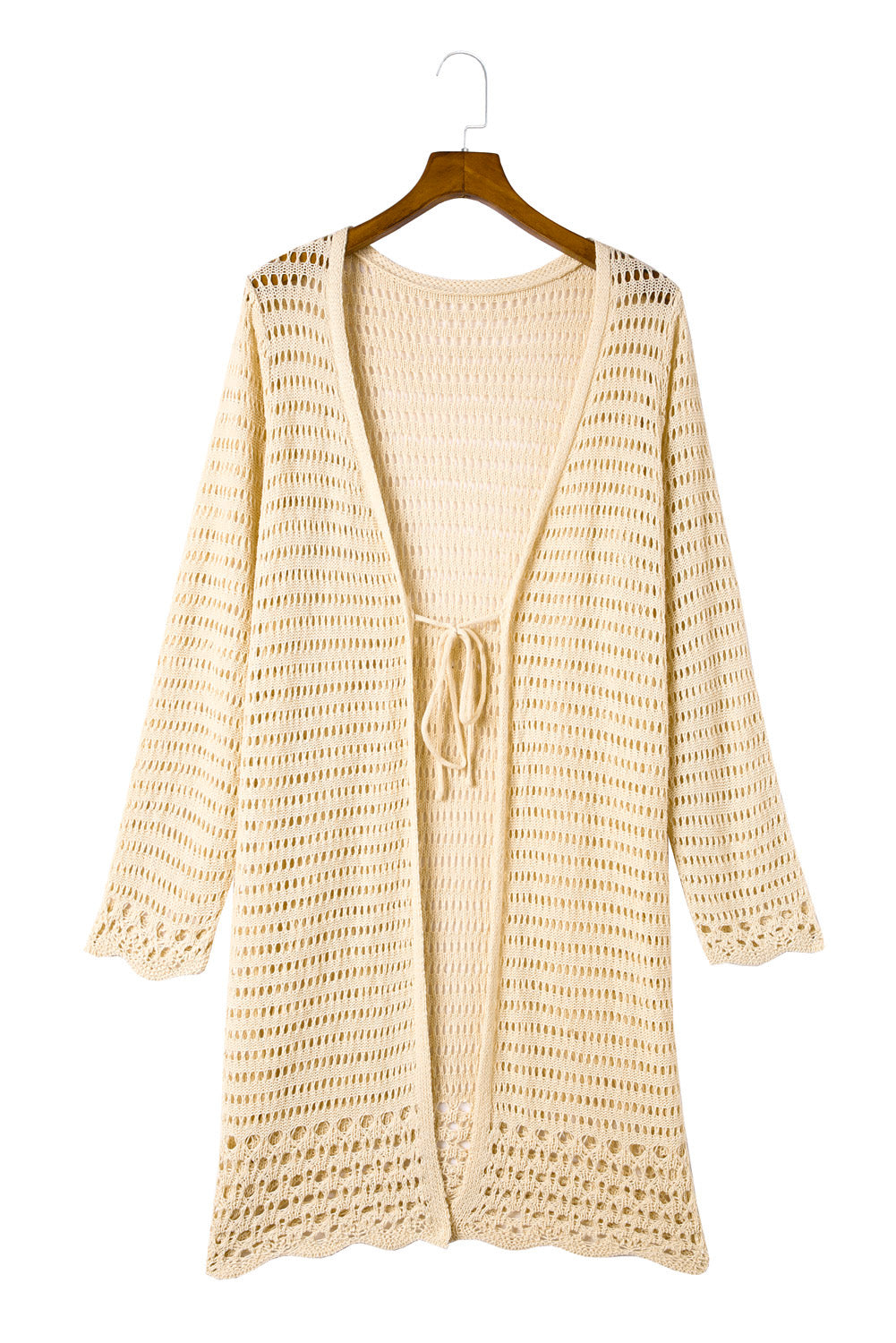 Beige Long Sleeve Fishnet Knitted Beach Cover up