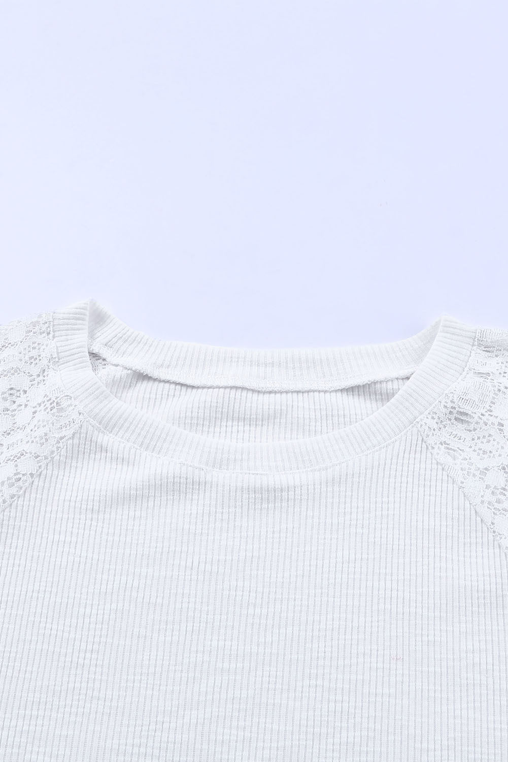 White Lace Sleeve Raglan Ribbed Top