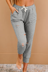 Gray Heather Distressed Cropped Joggers