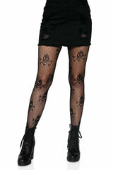 Black Halloween Skull Pattern Sexy Mesh Pantyhose