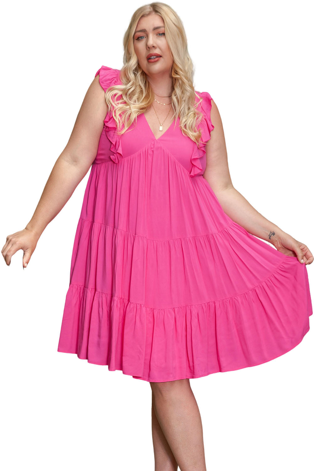 Rose Plus Size Ruffled Sleeveless Babydoll Mini Dress