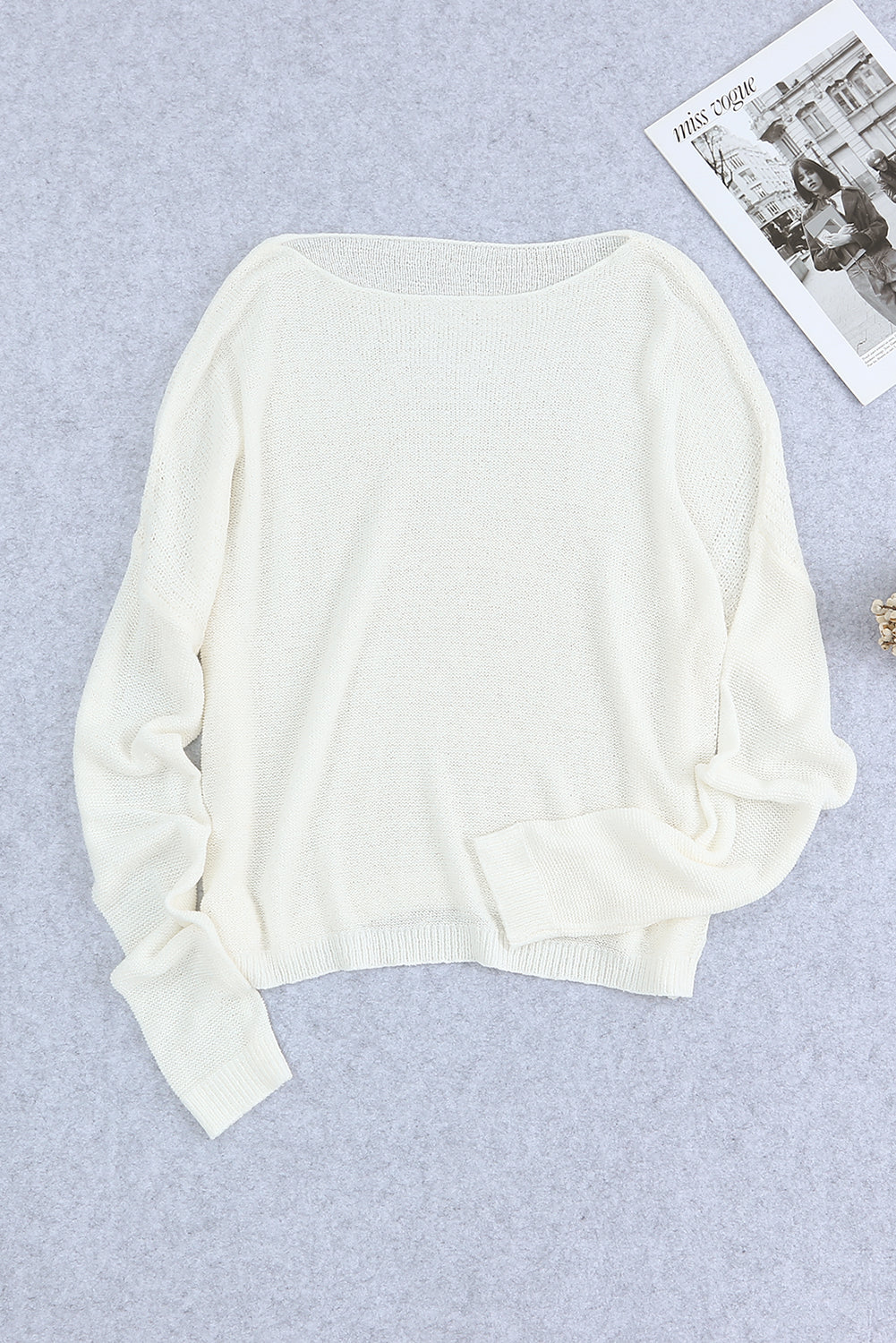 Apricot Solid Drop Shoulder Pullover Sweater