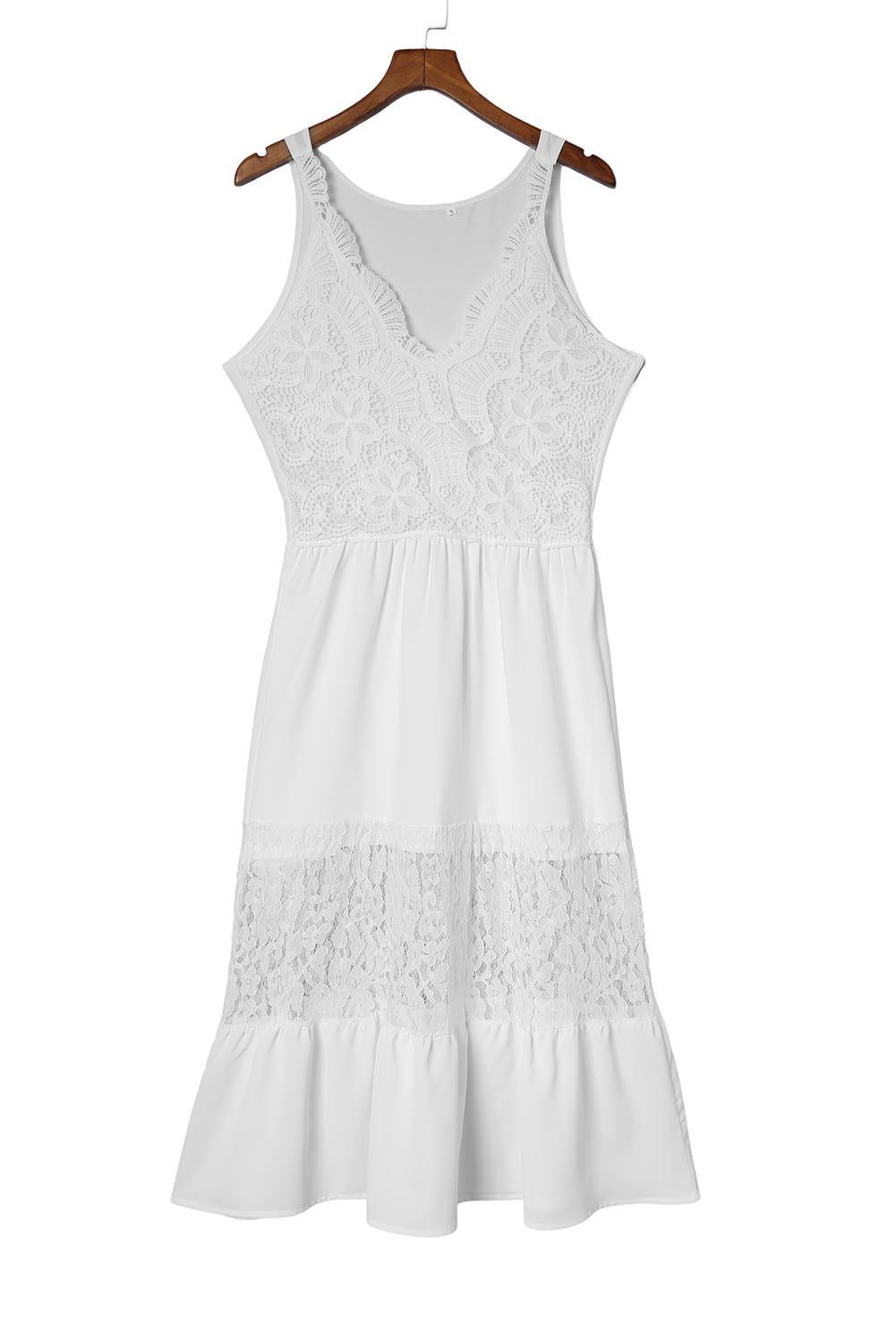 White Lace Crochet Patchwork Sleeveless Long Dress