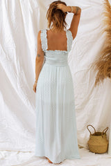 Beige Ruffled Straps Smocked Bodice Maxi Dress