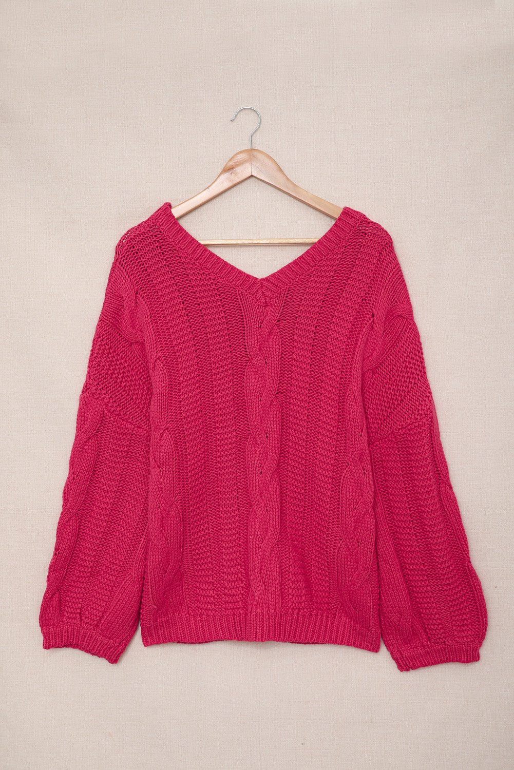 Green Bubblegum V-Neck Braided Knit Sweater
