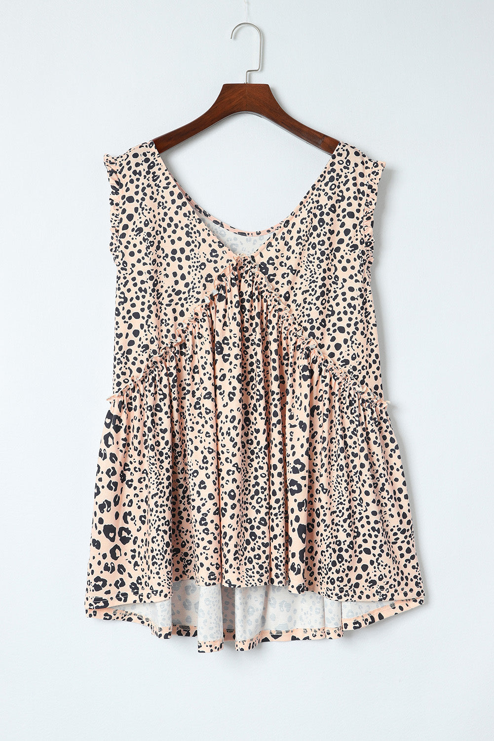 Leopard Plus Size V Neck Frilled Babydoll Tank Top