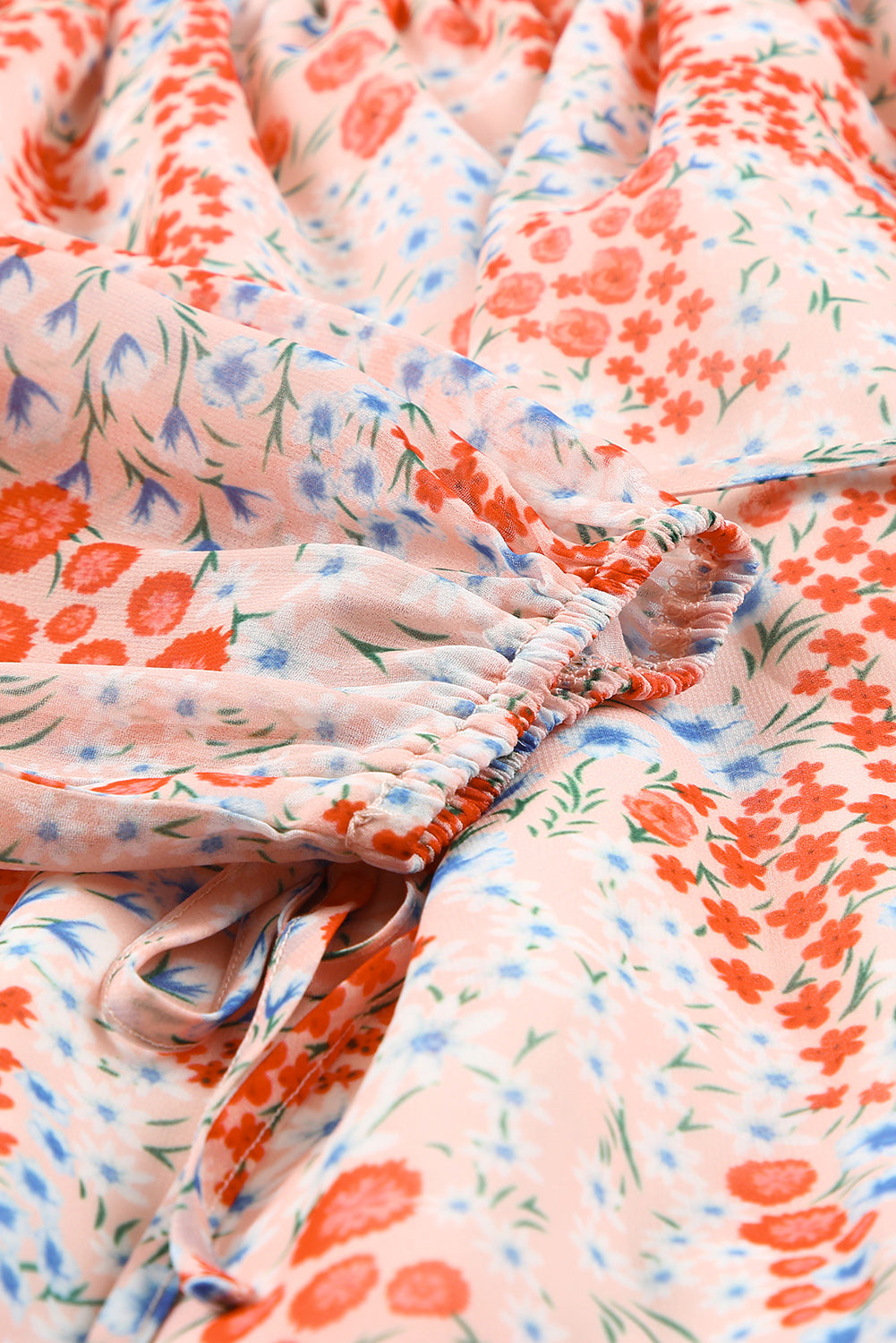 Red Floral Off The Shoulder Print Ruffled Dress with Tie