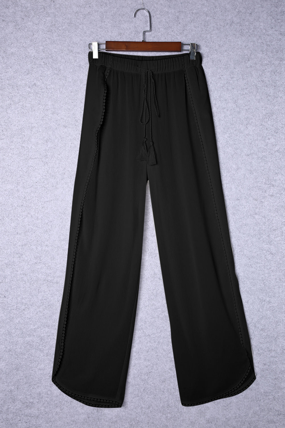 Black Lace Trim Along Split Leg Beach Cover up Pants