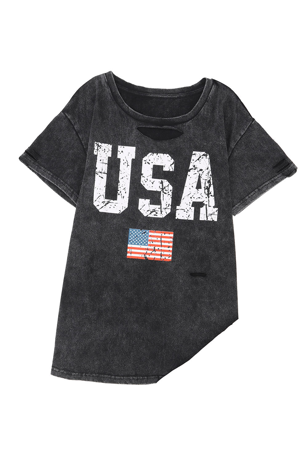 Black Distressed Tie-dye USA Flag Print T-shirt