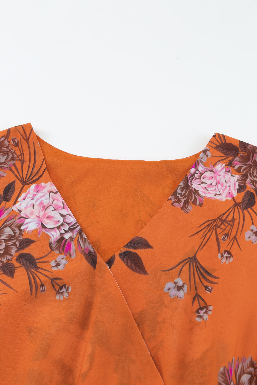 Orange Orange Floral Print Lace-up Ruffled V Neck Maxi Dress with A Slit