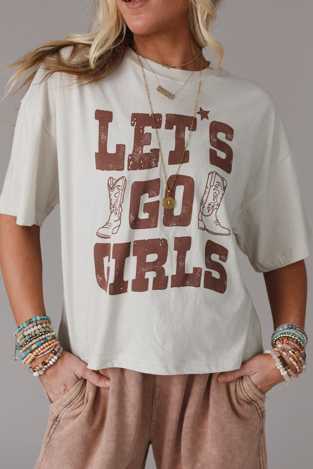 White LETS GO GIRLS Western Boots Tee