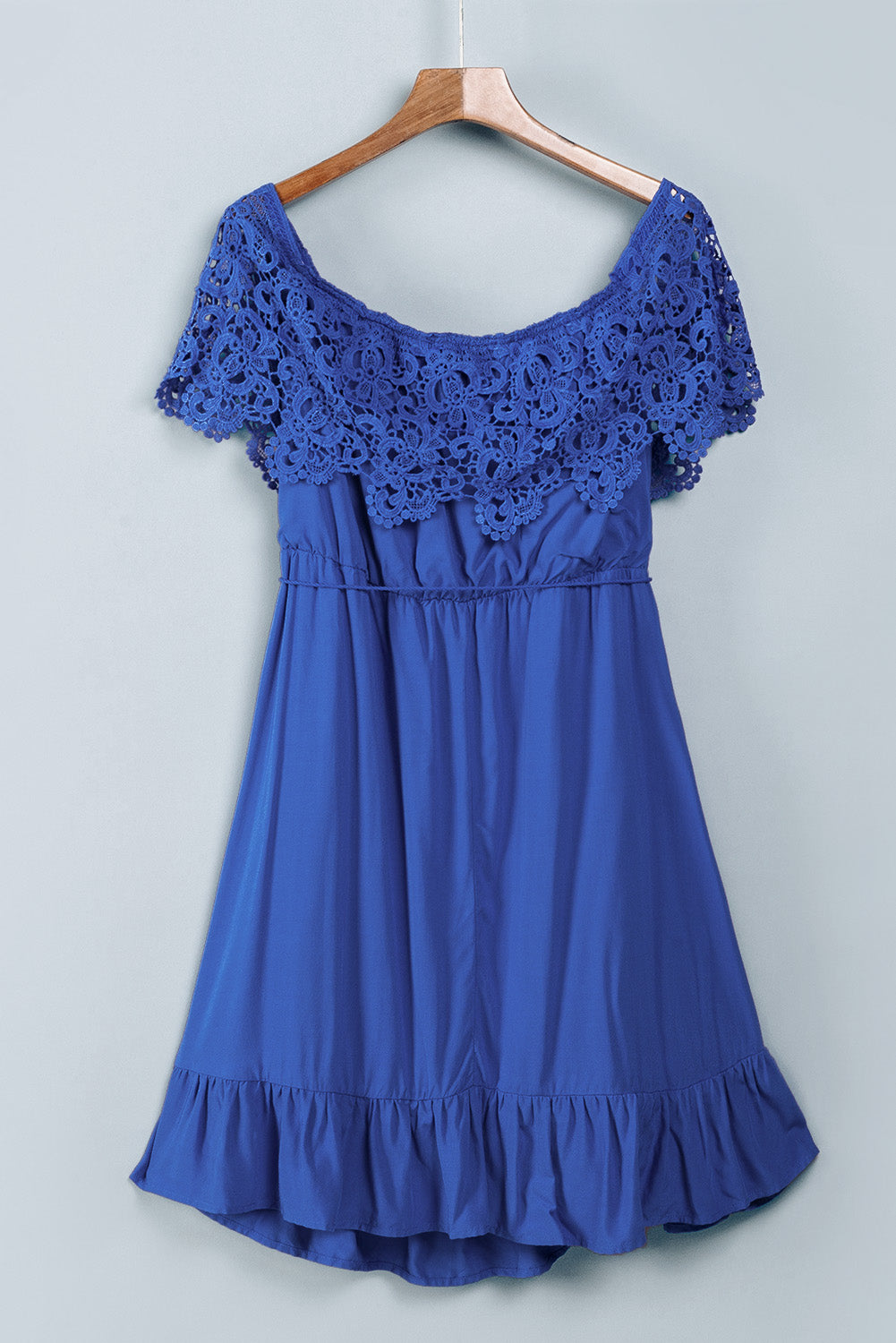 Blue Off-the-shoulder Lace Sleeves Plus size Dress