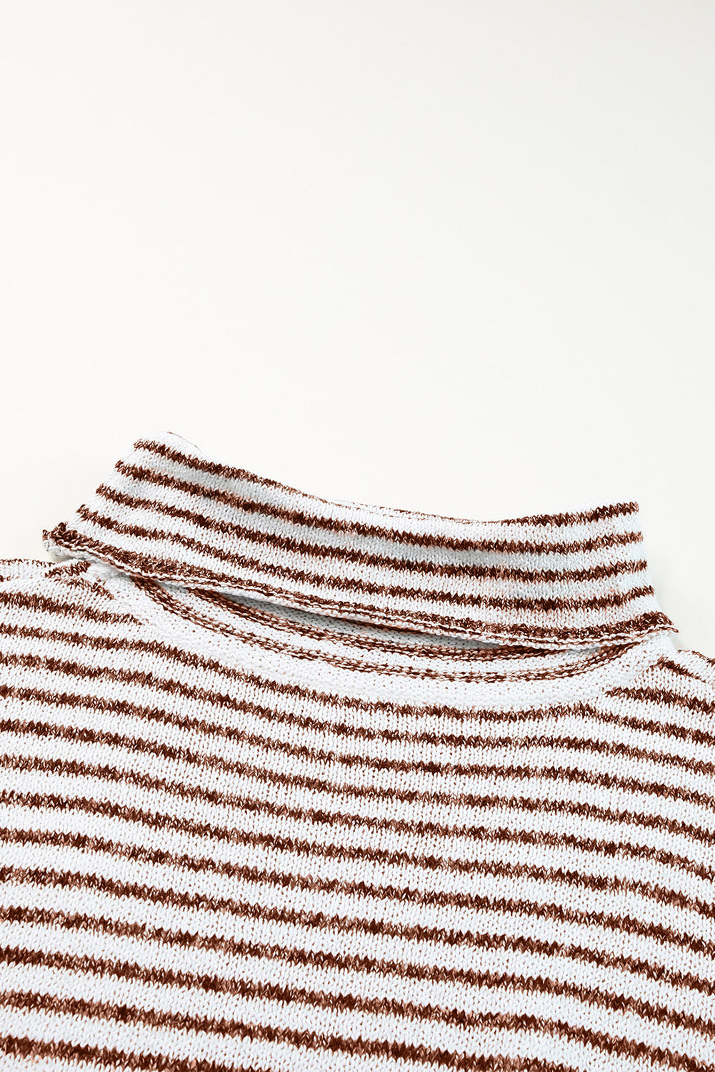 Brown Striped Turtleneck Loose Sweater